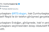 Cumhurbaşkanı Erdoğan, Iraklı mevkidaşı Reşid ile telefonda görüştü