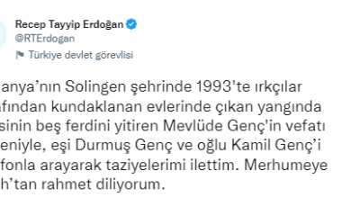 Cumhurbaşkanı Erdoğan’dan Mevlüde Genç için taziye mesajı