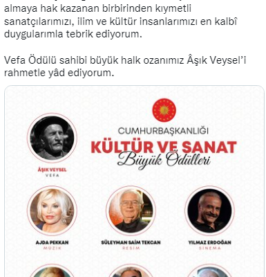 Cumhurbaşkanı Erdoğan’dan tebrik mesajı