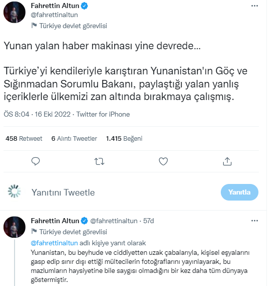 İletişim Başkanı Altun: “Yunan yalan haber makinası yine devrede”