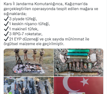 Kars’ta çok sayıda silah ve mühimmat ele geçirildi