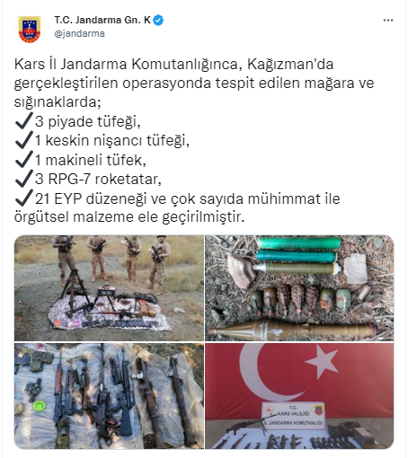 Kars’ta çok sayıda silah ve mühimmat ele geçirildi