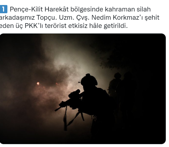 1 askerimizi şehit eden 3 PKK’lı terörist etkisiz hale getirildi