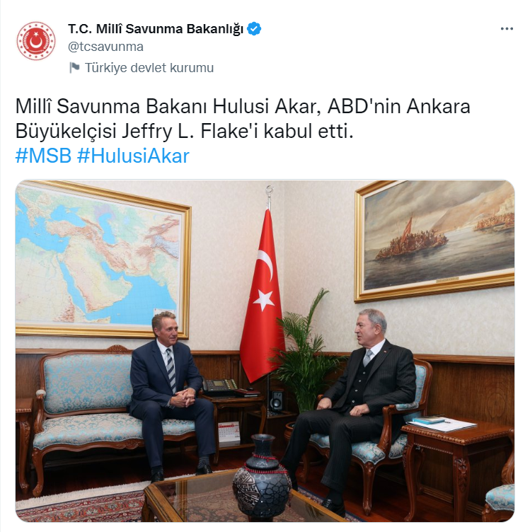 Bakan Akar, ABD Ankara Büyükelçisi Flake ile görüştü