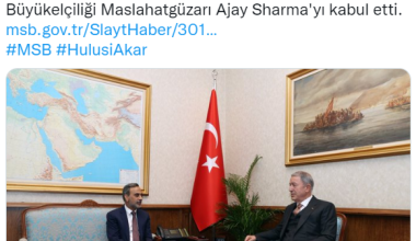 Bakan Akar, İngiltere Ankara Büyükelçiliği Maslahatgüzarı Sharma’yı kabul etti