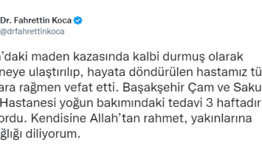 Bakan Koca: “Bartın’daki maden kazasında yaralanan hastamız tüm çabalara rağmen vefat etti”