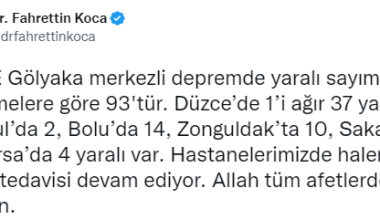 Bakan Koca, Düzce’deki depremde yaralananların son durumunu paylaştı