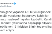 Bakan Koca: “İzmir’deki depremde yaralanan vatandaşımız hayatını kaybetti”