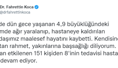 Bakan Koca: “İzmir’deki depremde yaralanan vatandaşımız hayatını kaybetti”