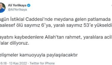 İstiklal Caddesi’ndeki patlamada 6 kişi hayatını kaybetti
