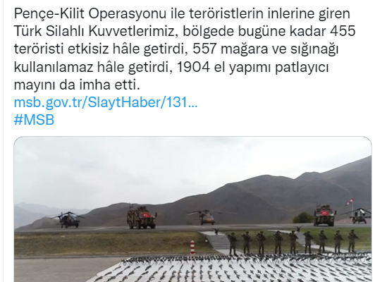 Pençe-Kilit Operasyonu’nda 455 terörist etkisiz hale getirildi