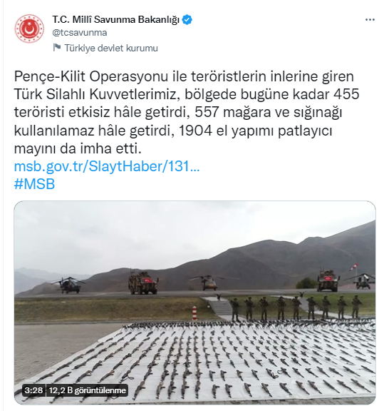 Pençe-Kilit Operasyonu’nda 455 terörist etkisiz hale getirildi