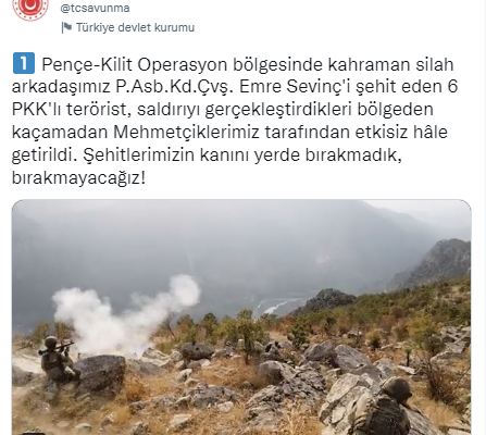 Piyade Astsubay Emre Sevinç’i şehit eden 6 terörist etkisiz hale getirildi