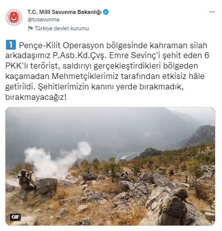 Piyade Astsubay Emre Sevinç’i şehit eden 6 terörist etkisiz hale getirildi