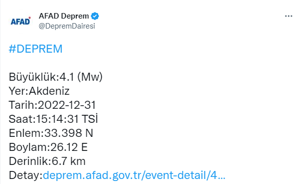 Akdeniz’de deprem