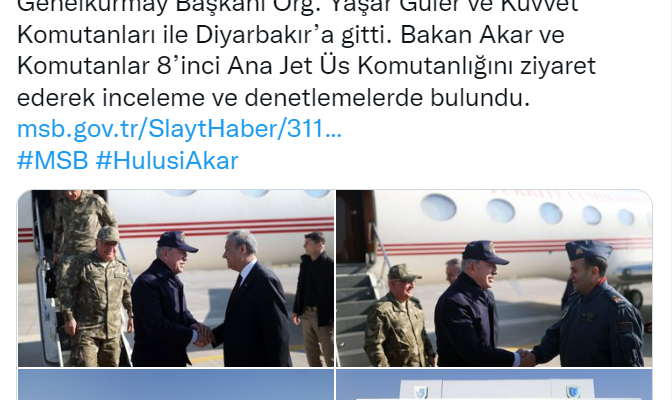 Bakan Akar ve beraberindeki TSK komuta kademesi Diyarbakır’da