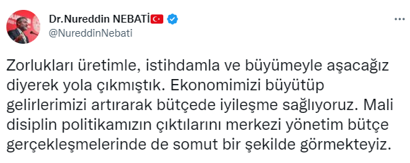 Bakan Nebati: “Ocak-Kasım dönemi bütçe açığı 20,4 milyar TL’ye geriledi”