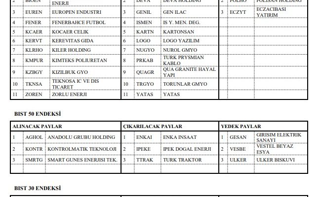 BIST pay endeksleri