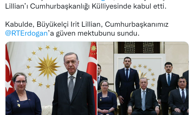 Cumhurbaşkanı Erdoğan, İsrail Büyükelçisi Lillian’ı kabul etti