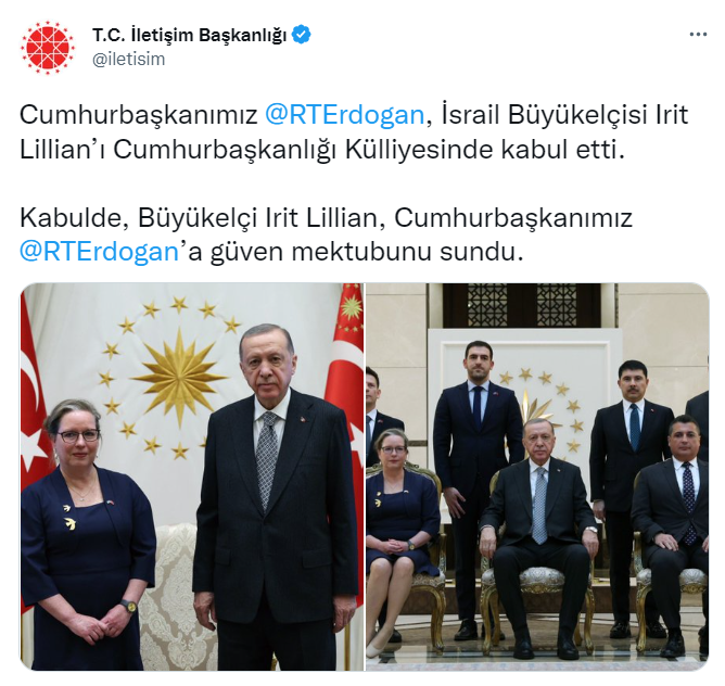Cumhurbaşkanı Erdoğan, İsrail Büyükelçisi Lillian’ı kabul etti