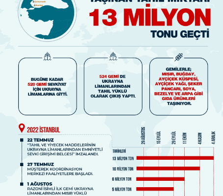 Tahıl koridorundan taşınan tahıl miktarı 13 milyon tonu geçti