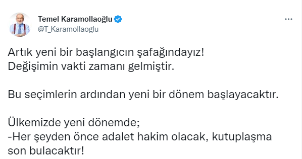 Karamollaoğlu: “Artık yeni bir başlangıcın şafağındayız”