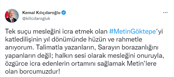 Kılıçdaroğlu’dan ‘Metin Göktepe’ paylaşımı