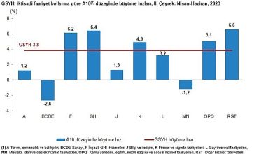 Gayrisafi Yurt İçi Hasıla (GSYH) 2023 yılı ikinci çeyreğinde yüzde 3,8 arttı
