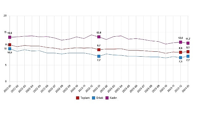 TÜİK: Mevsim etkisinden arındırılmış işsizlik oranı %9,1 seviyesinde gerçekleşti